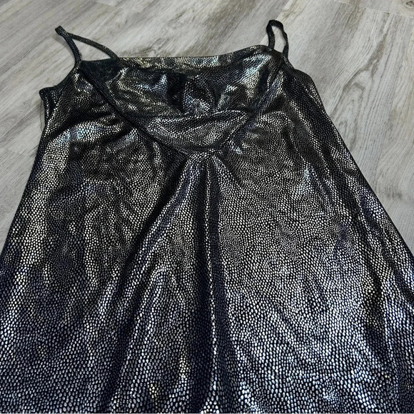 Vintage 90s TRUST ME Black & Silver Metallic Slip Mini Party Dress / Size 5 - Picture 5 of 7
